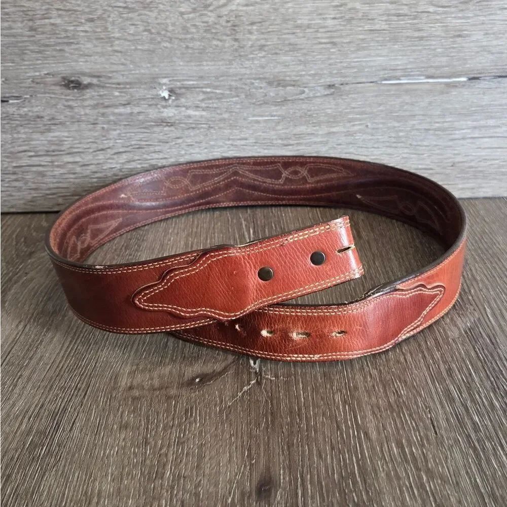 Leegin Leather Western Belt in Rustic Brown with Contrast Stitching 36